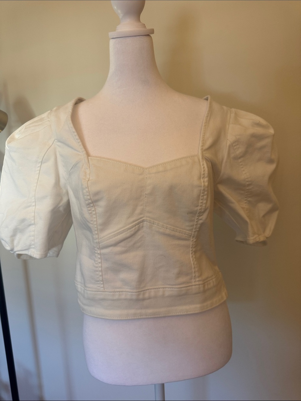 Express Cream Puff-Sleeve Square-Neck Crop Top